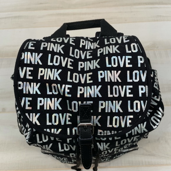 VS Pink Love Pink Black Holographic Backpack - Picture 5 of 8